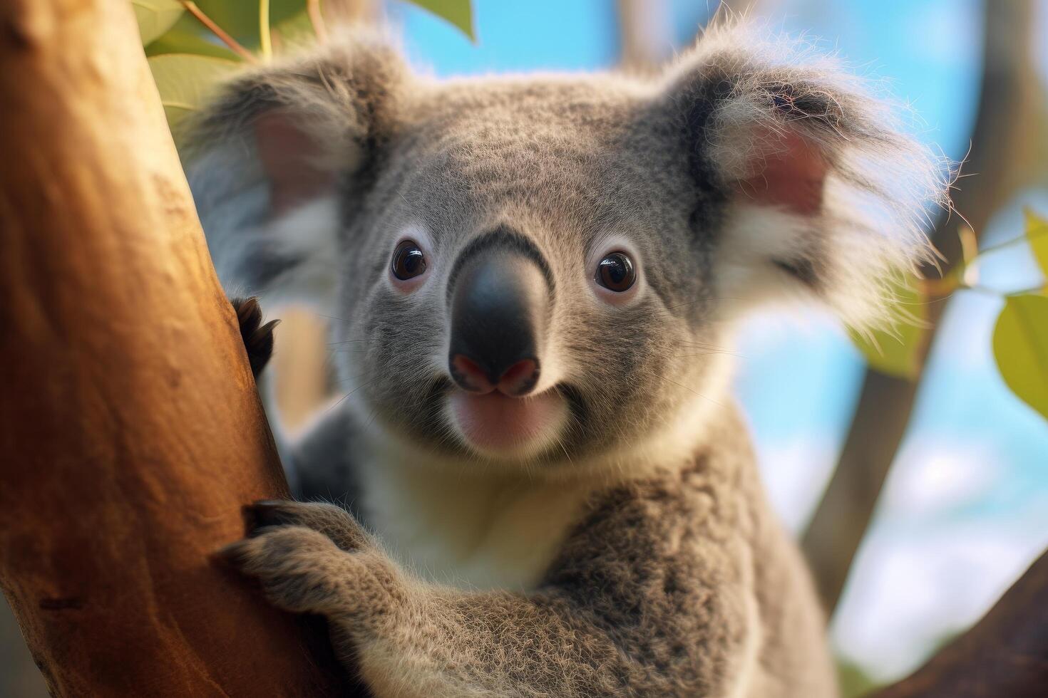 Cute koala bear in tree photo
