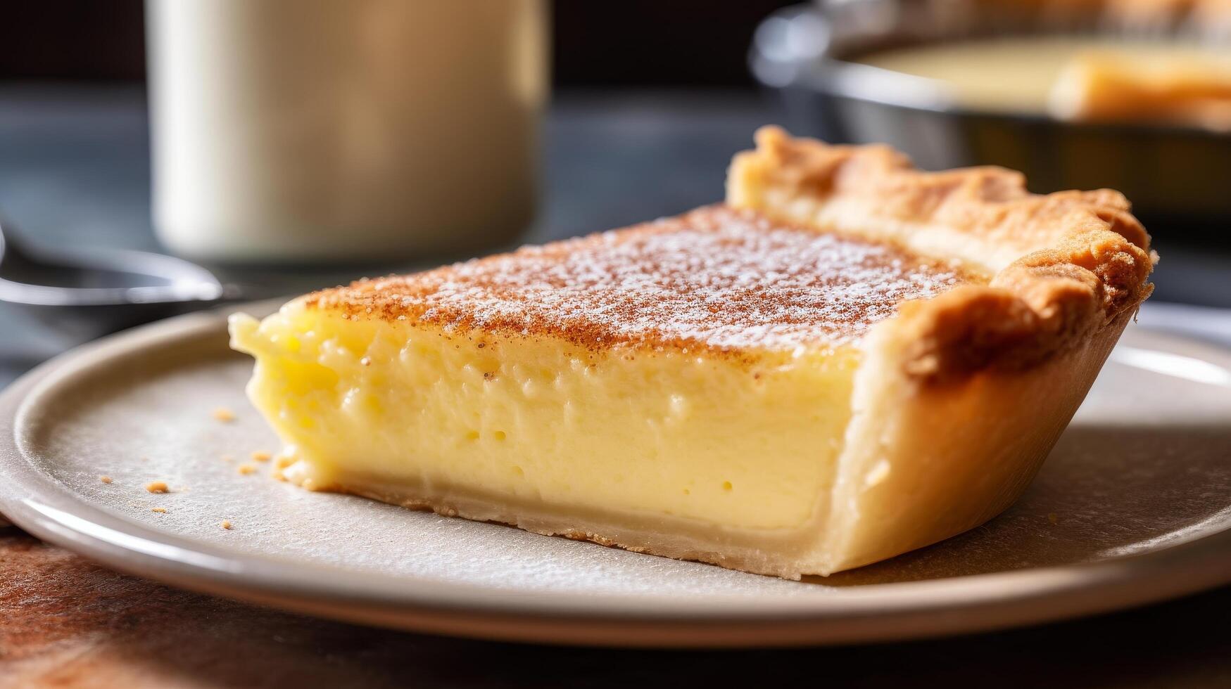 delicious homemade custard pie with cinnamon sugar topping photo