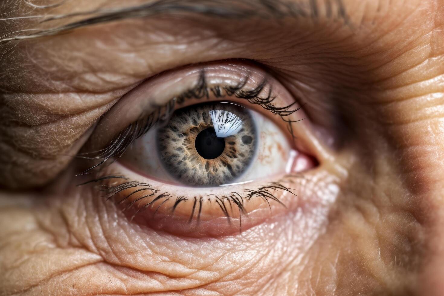 close up of a human eye with long eyelashes photo