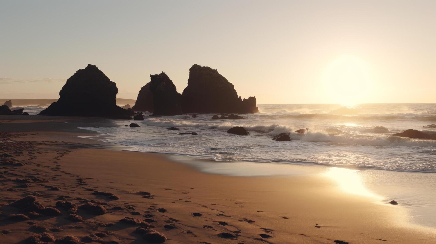 Sunset over rocky coastline photo