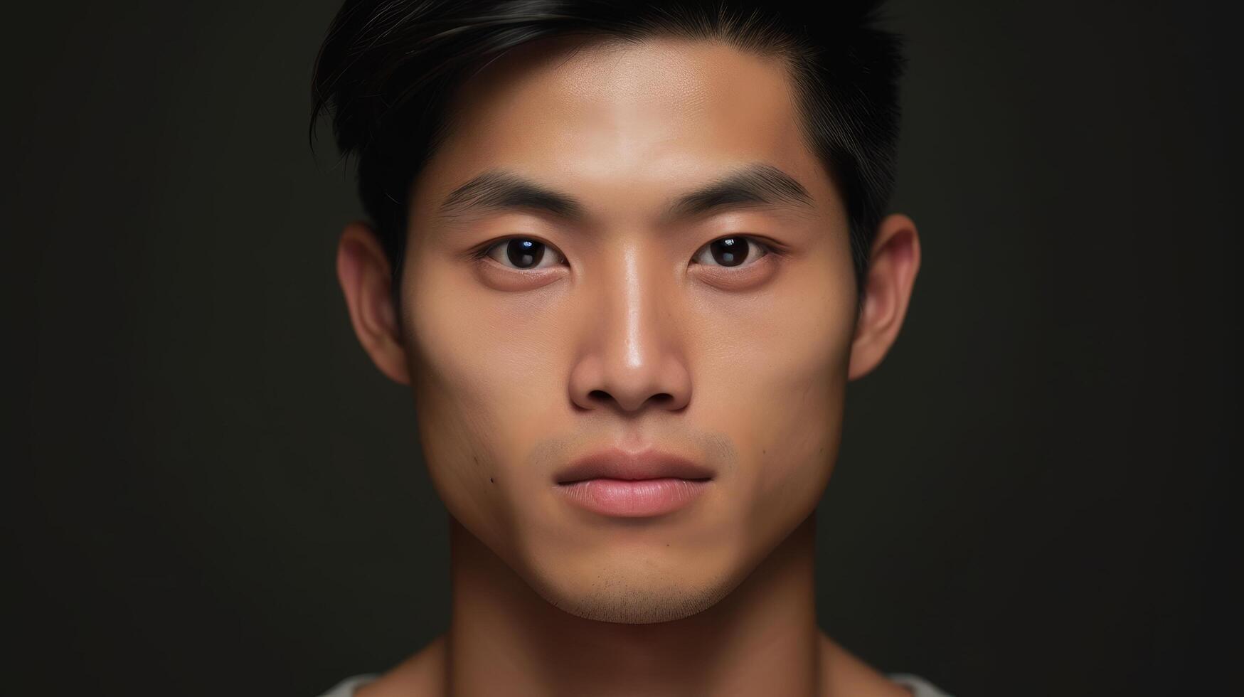 close up portrait of a serious young asian man photo