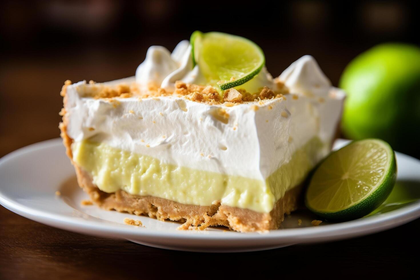 Delicious lime cream pie with graham cracker crust photo