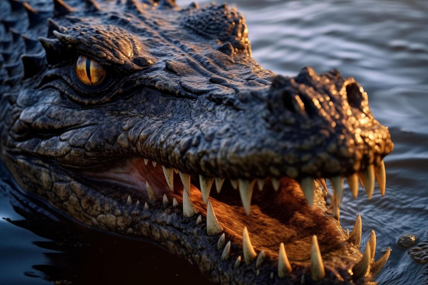 Fierce alligator with sharp teeth in the water photo