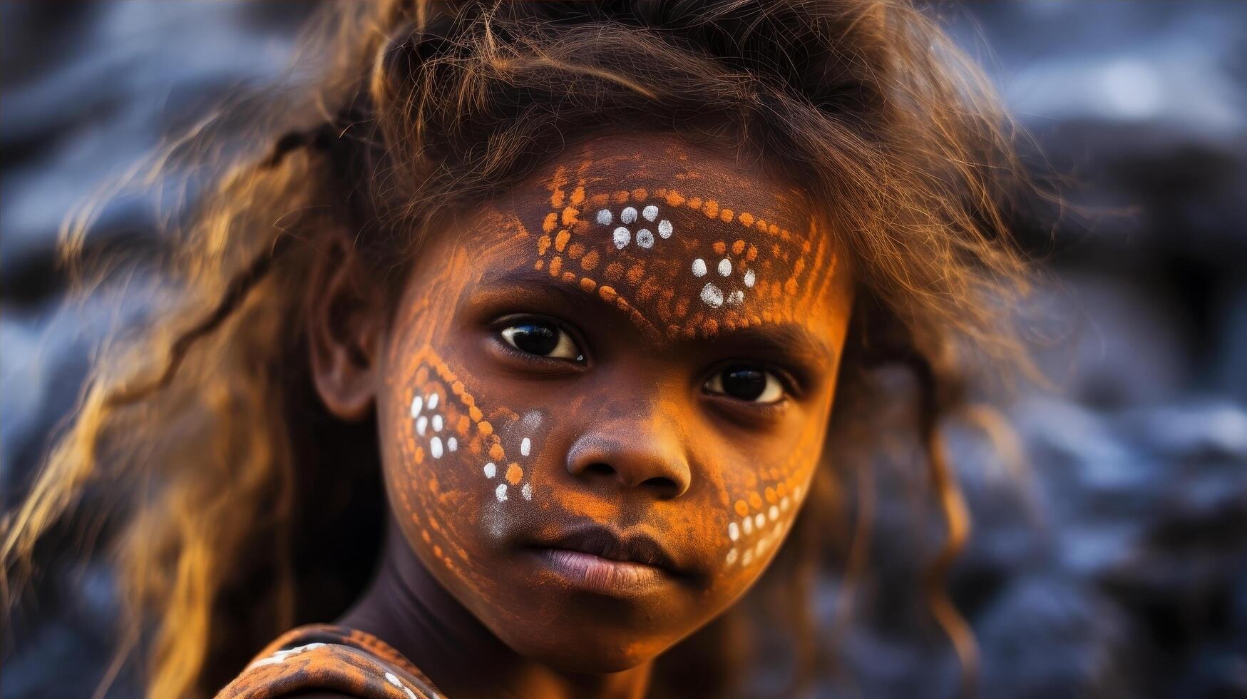 Close up portrait of an indigenous child with traditional face paint photo
