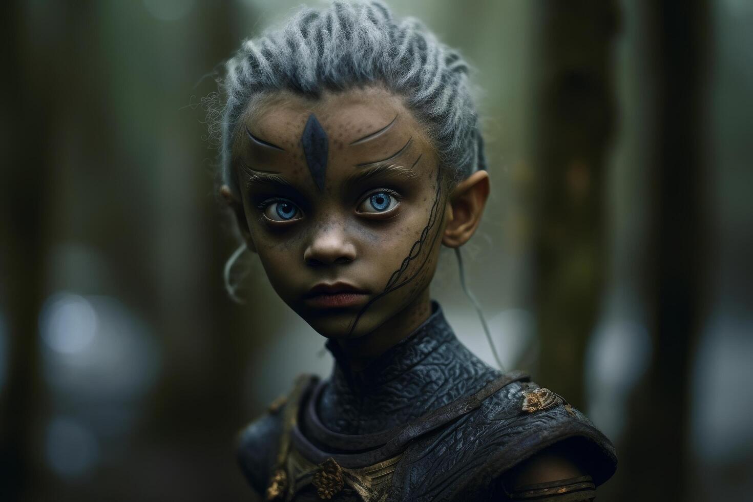 Mysterious warrior with striking facial markings photo