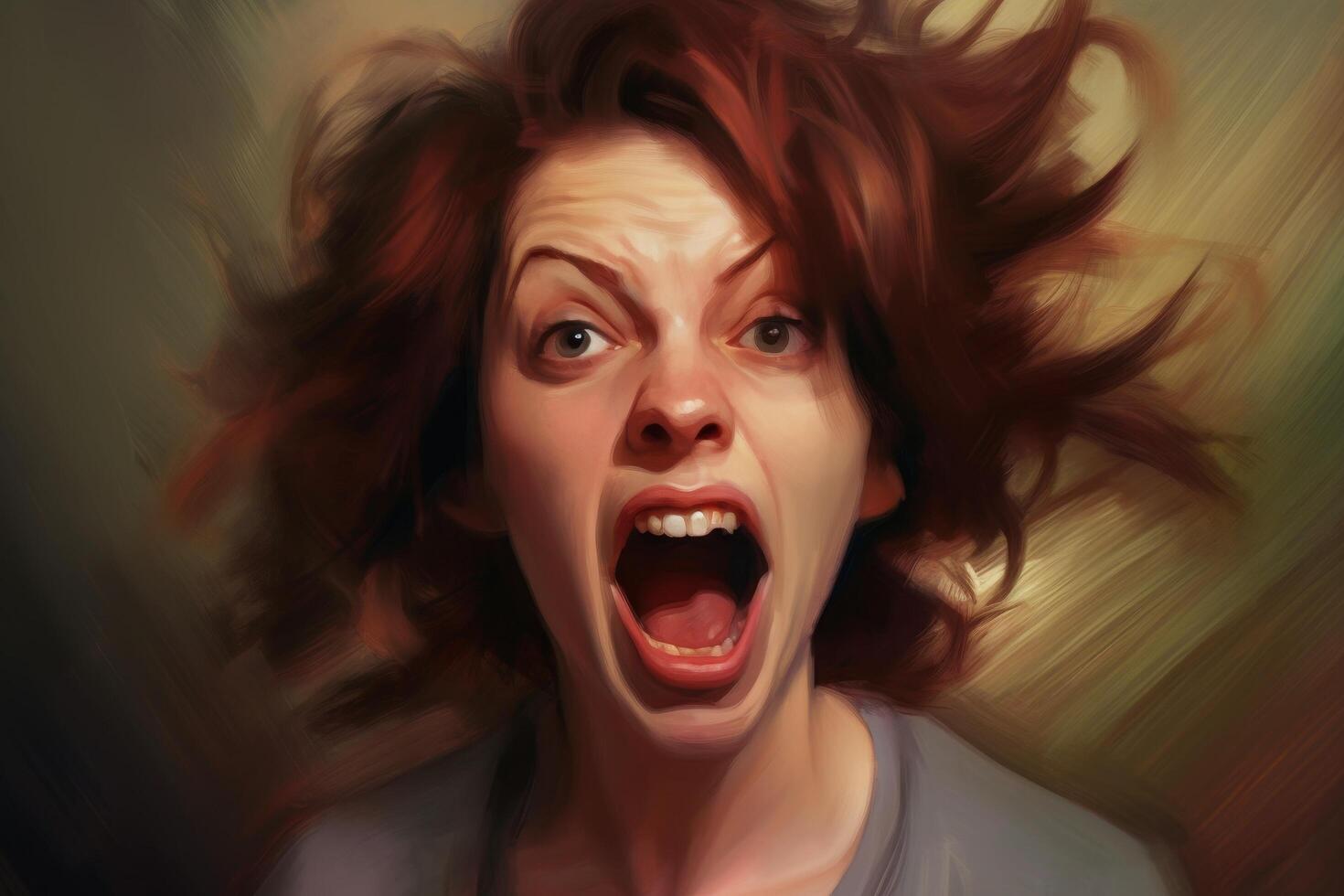 Angry woman with wild hair photo