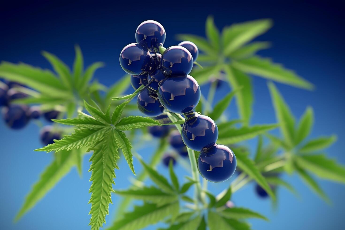 Marijuana cannabis plant with psychedelic glass balls photo