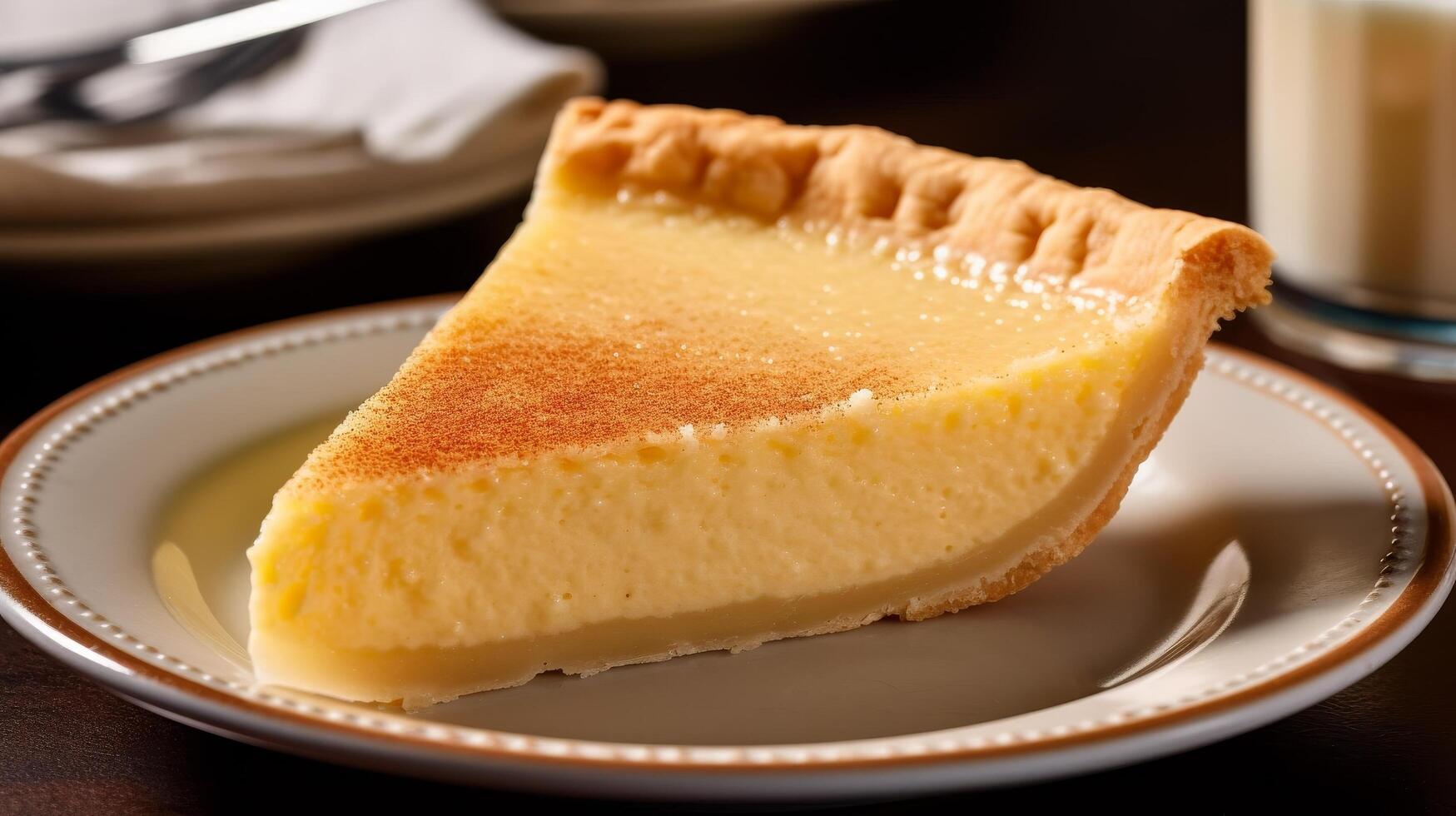 Delicious homemade custard pie slice on plate photo