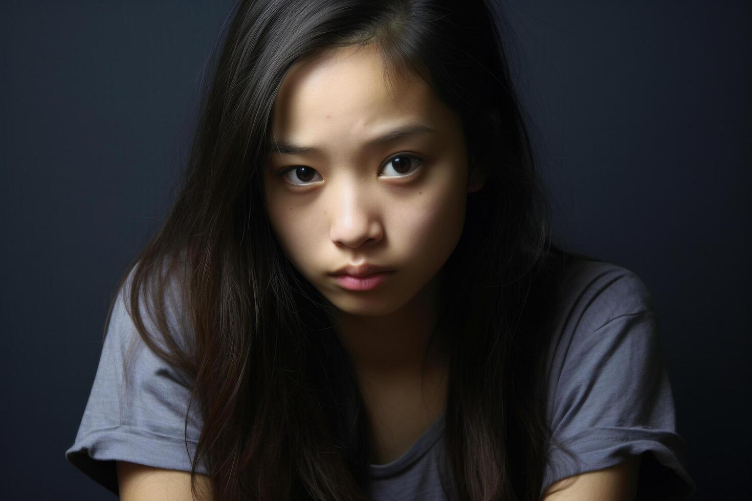 Thoughtful young asian woman photo