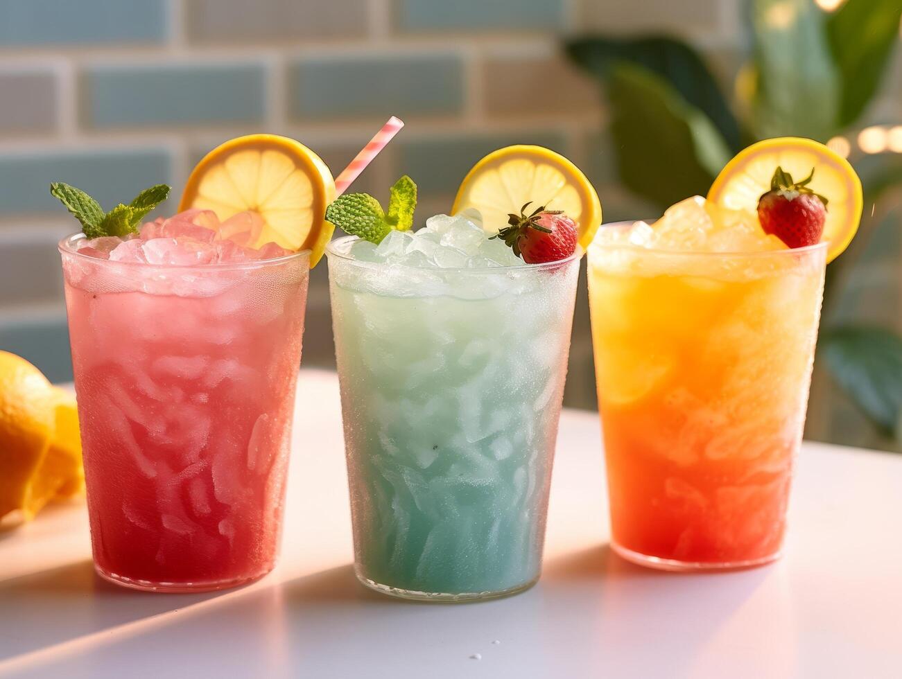 Refreshing summer cocktails with fruit and ice photo