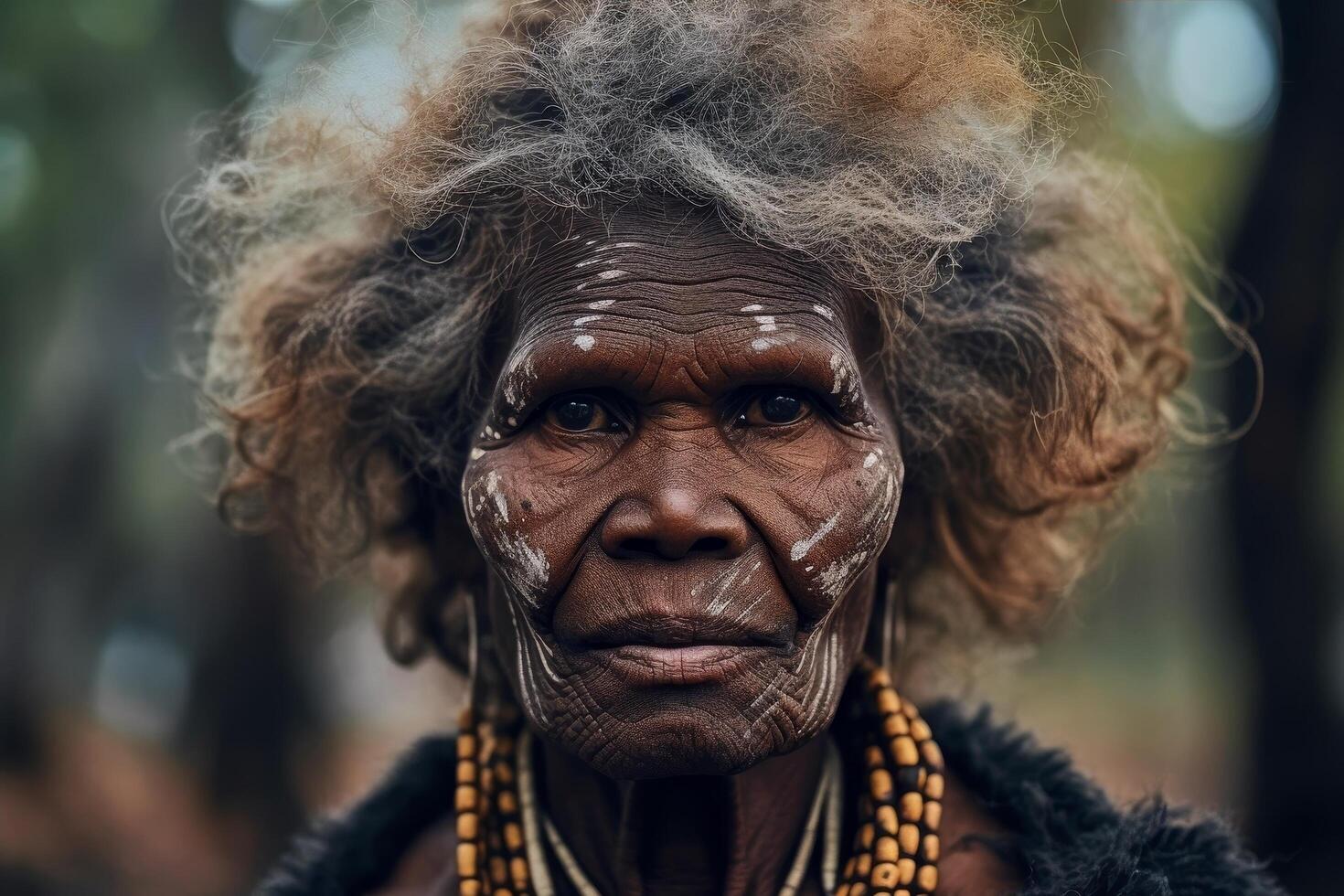 Weathered face of indigenous tribal elder photo