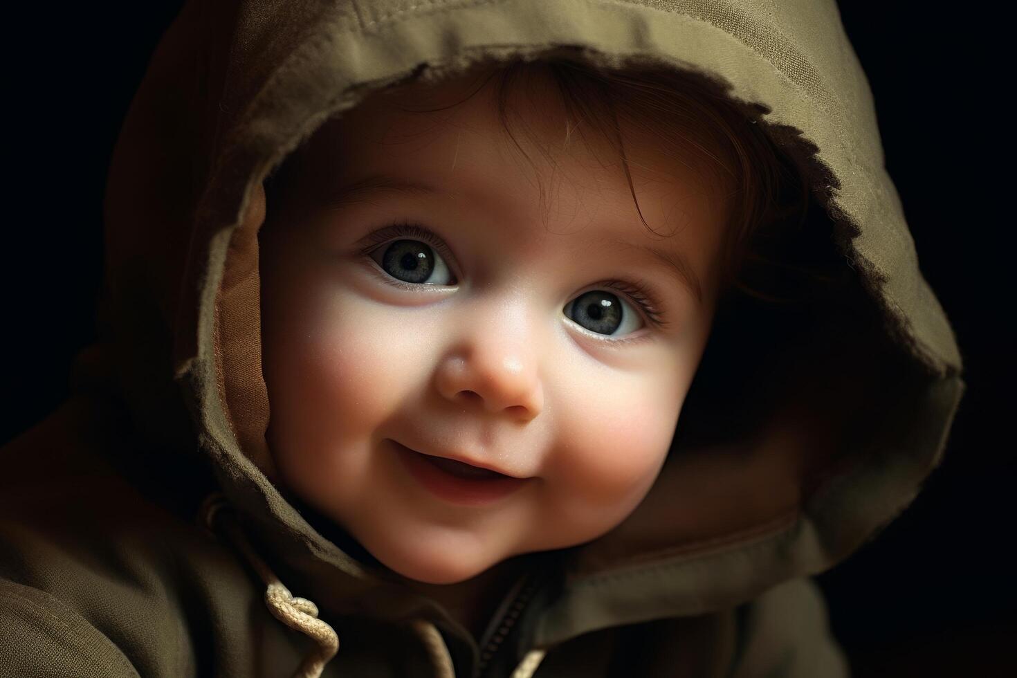 Adorable baby in hooded jacket photo