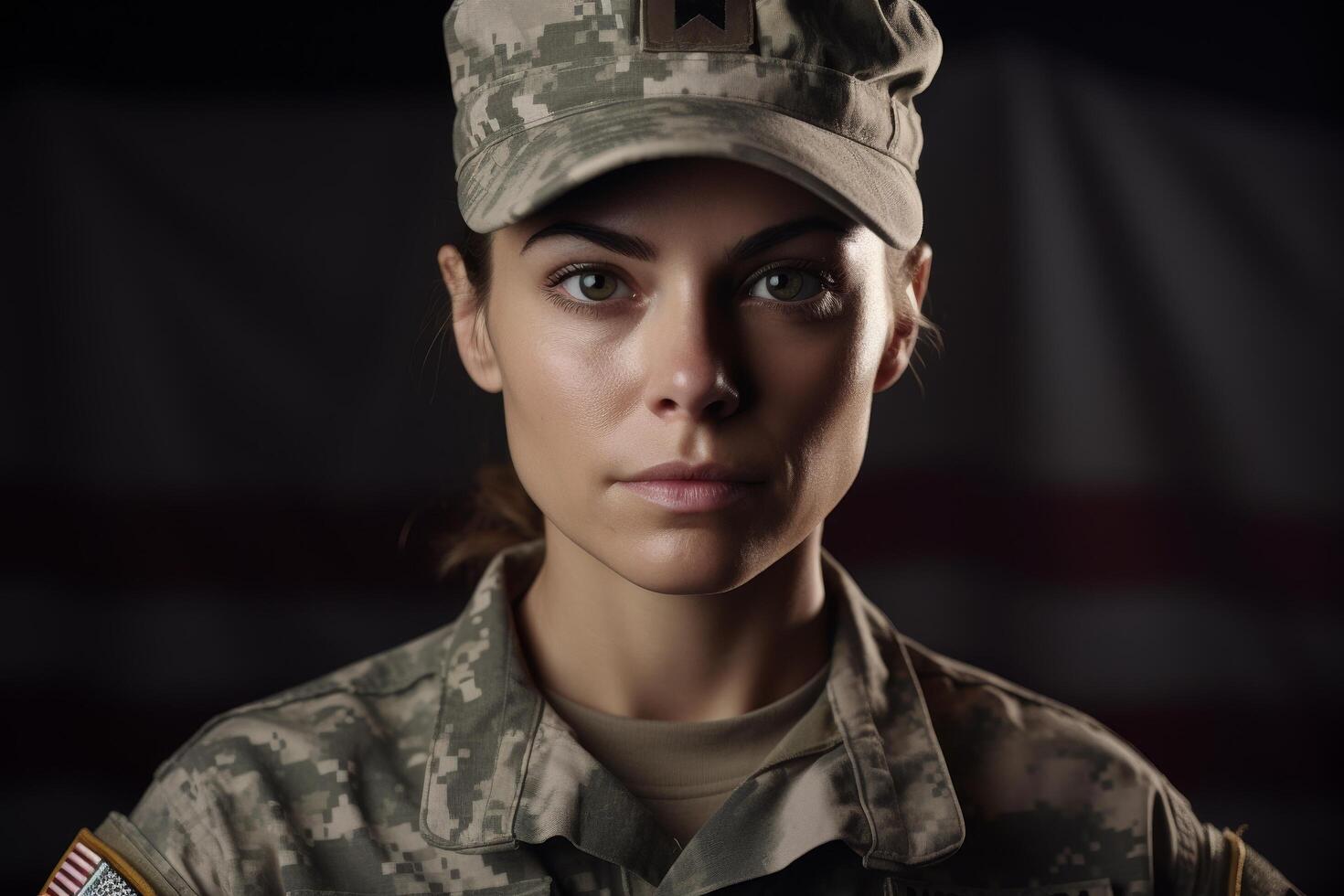 Serious military soldier in camouflage uniform photo