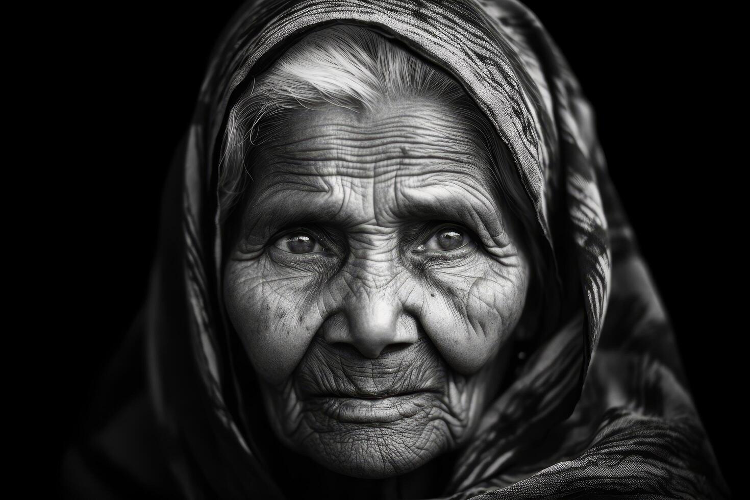 Weathered face of an elderly woman photo