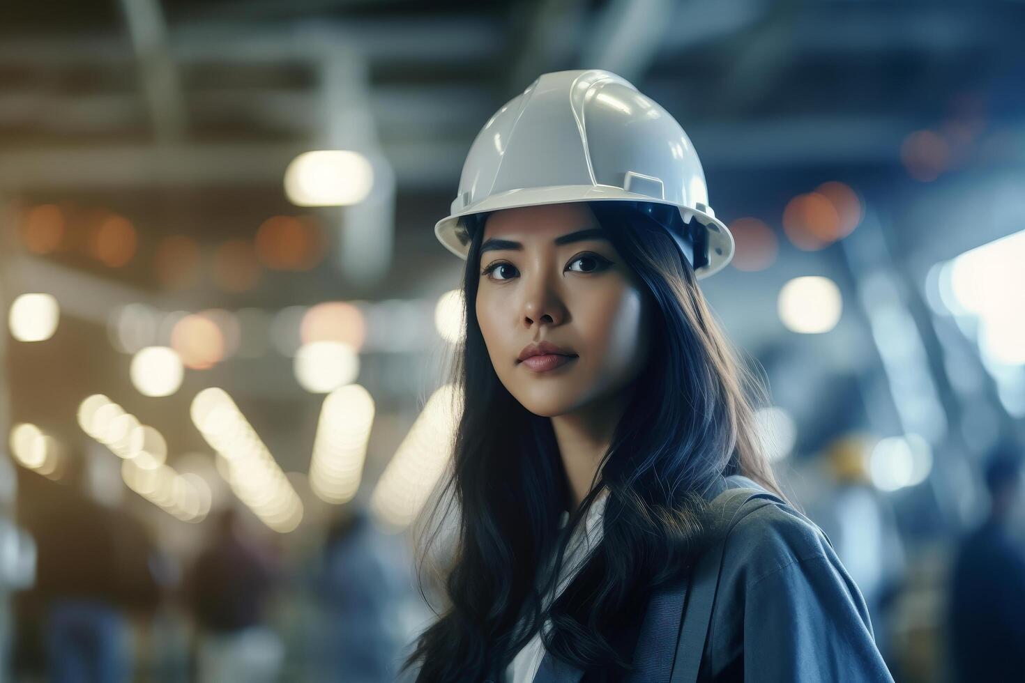 female engineer in hard hat at construction site photo