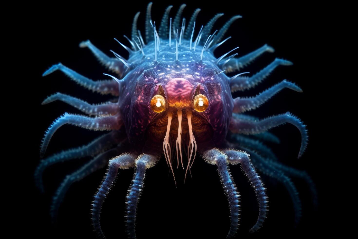 Glowing deep sea creature with spines photo