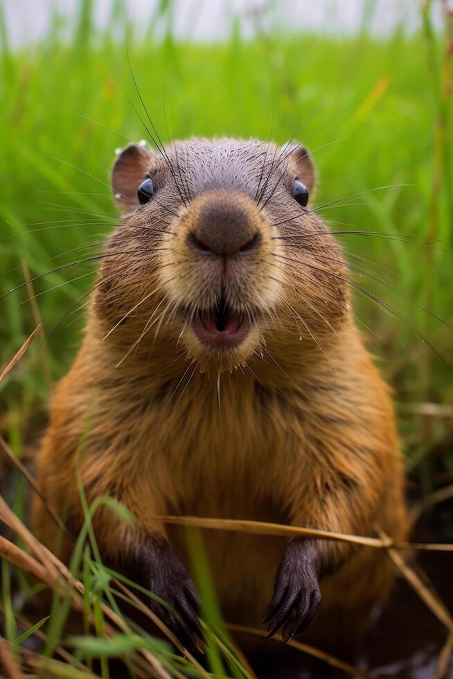 Curious squirrel in the grass photo