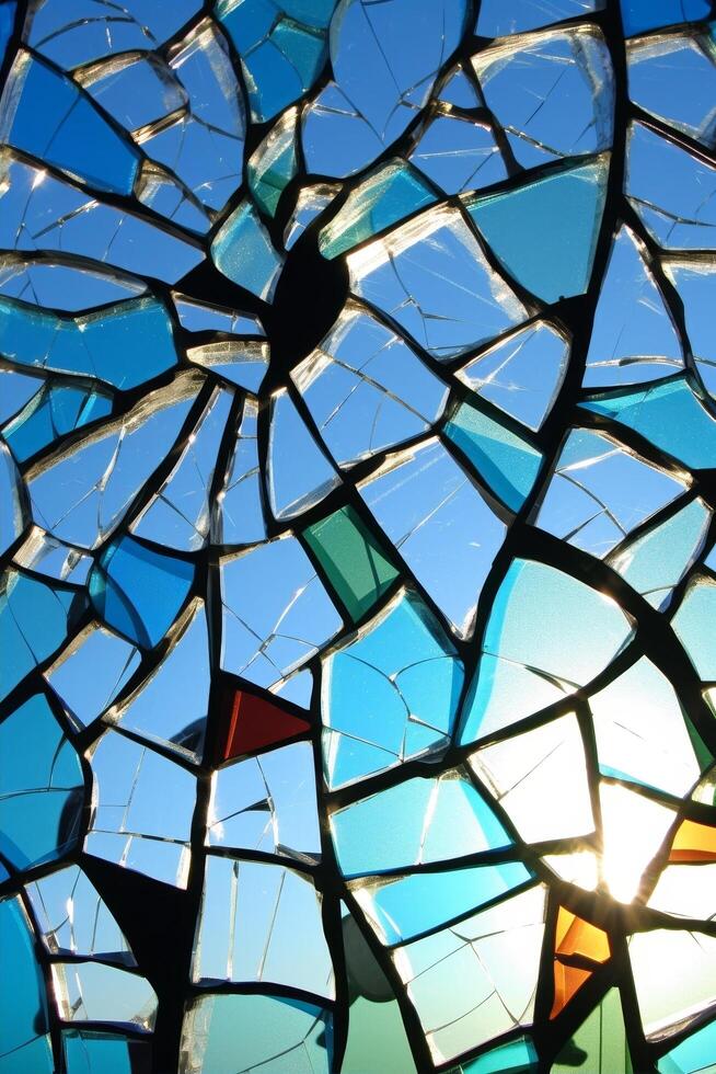 Broken glass mosaic pattern with sunlight photo
