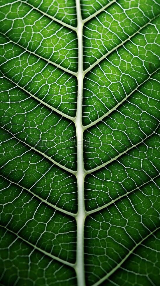 close up of a green leafs intricate vein structure photo