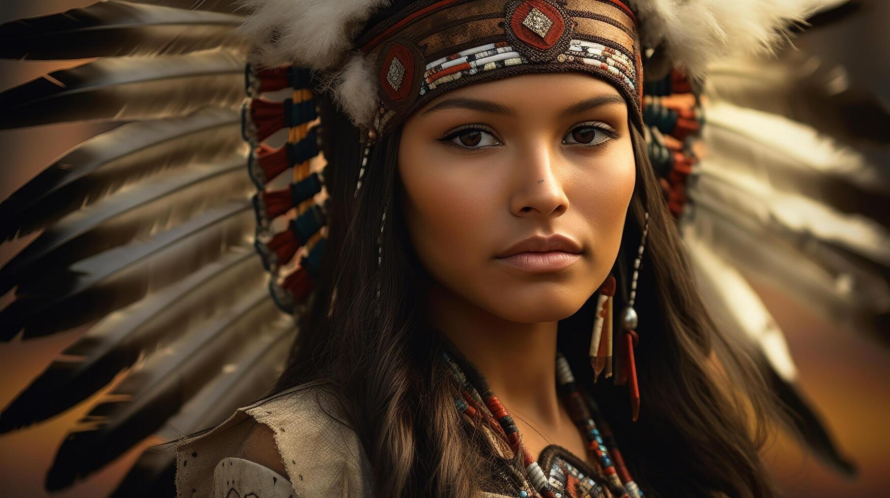 portrait of a native american woman in traditional dress photo