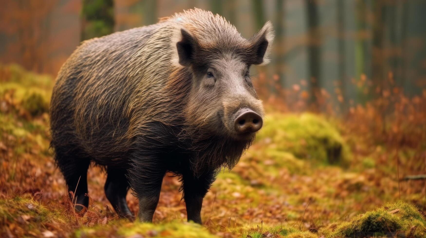 Wild boar in autumn forest photo