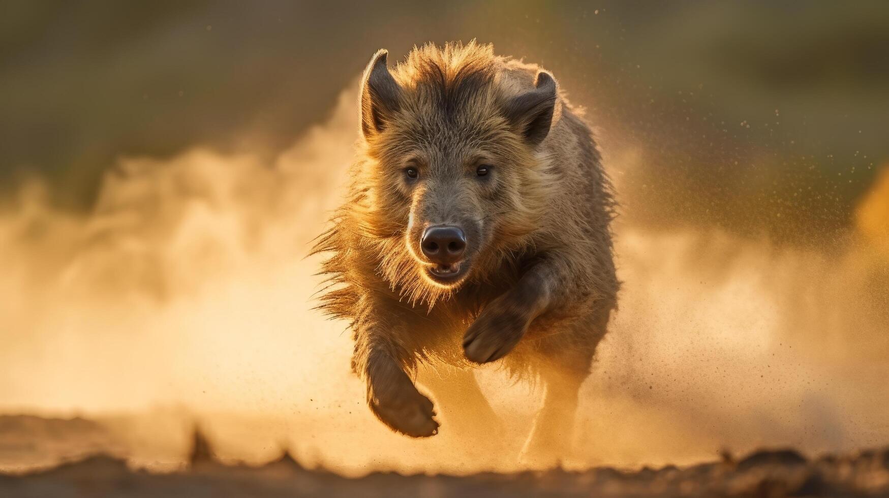 Powerful brown bear running through the wilderness photo