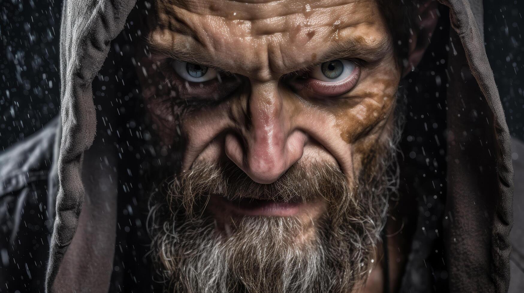 Intense bearded man with piercing eyes photo