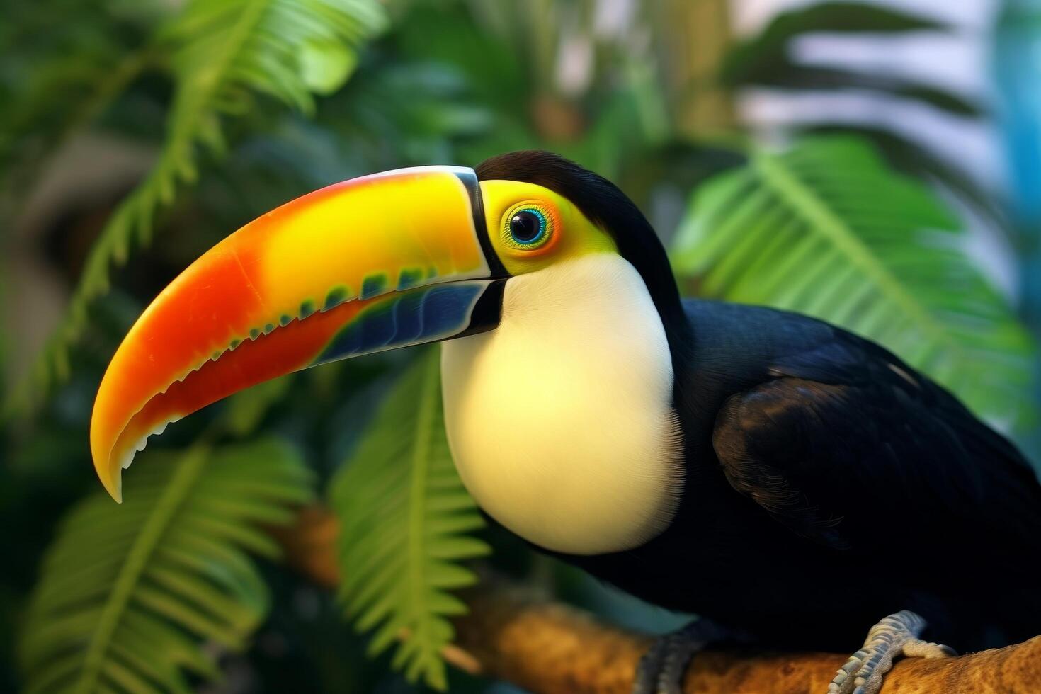Colorful toucan bird in tropical foliage photo