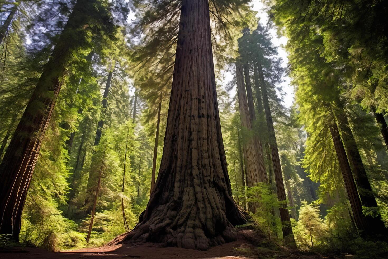 majestic redwood forest with towering trees photo
