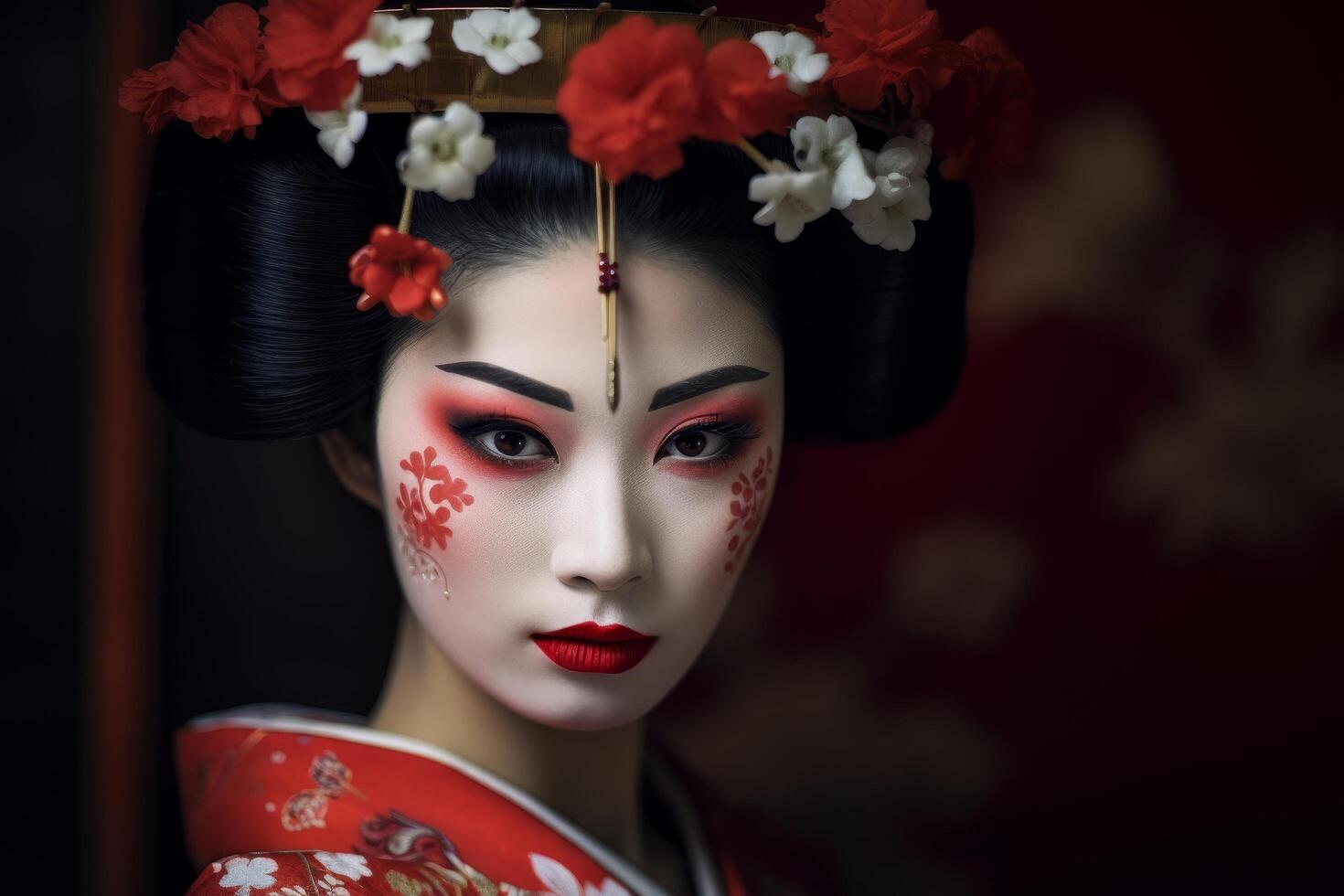 Elegant geisha portrait with traditional makeup and hairstyle photo