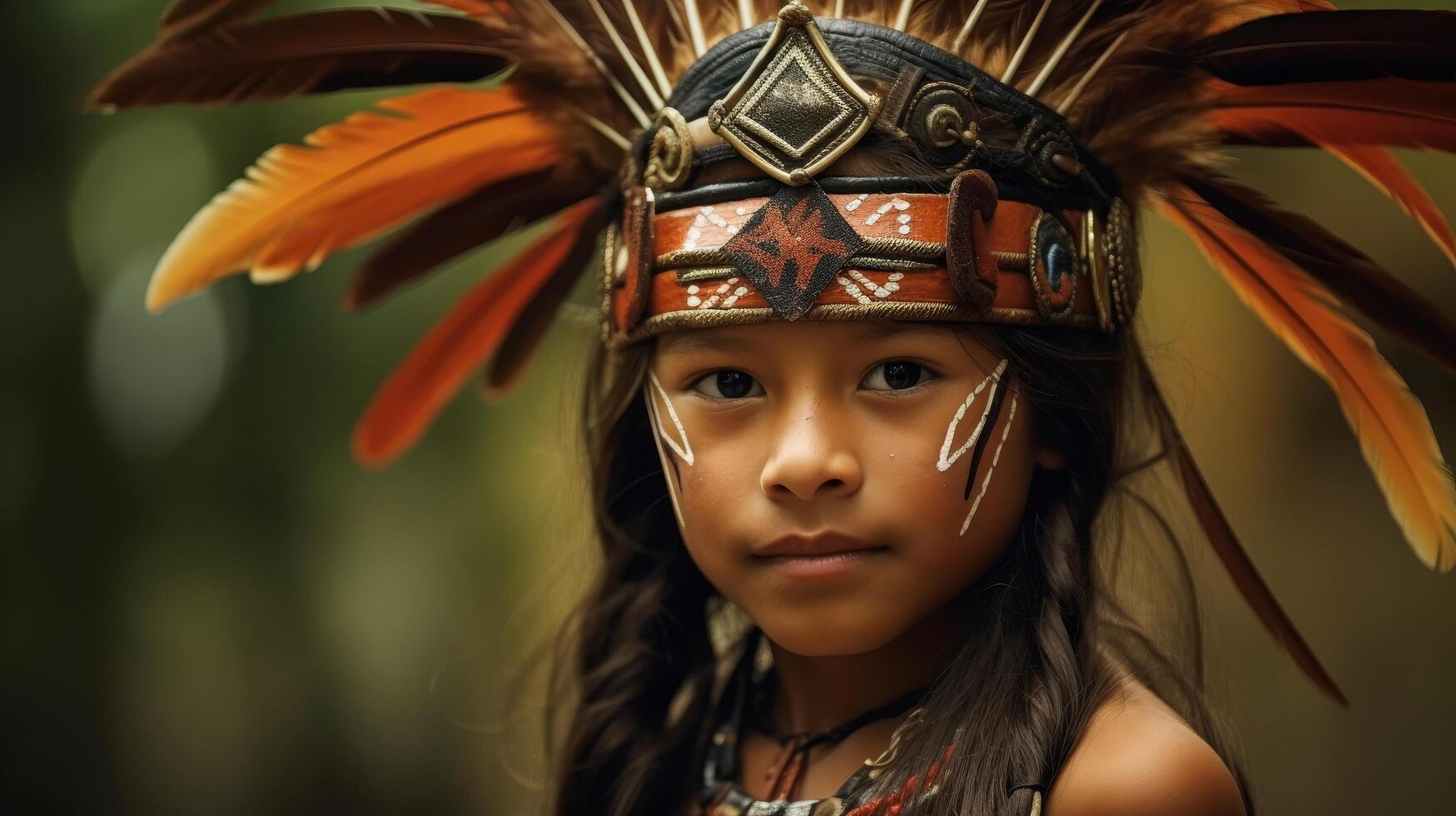 young indigenous child in traditional headdress photo