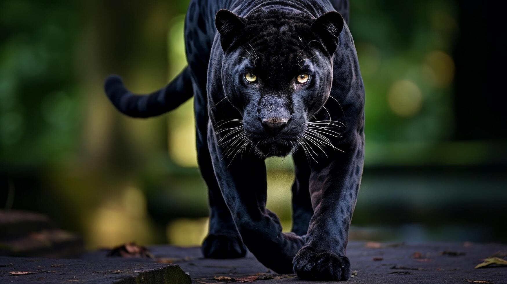 Powerful black panther stalking in the jungle photo