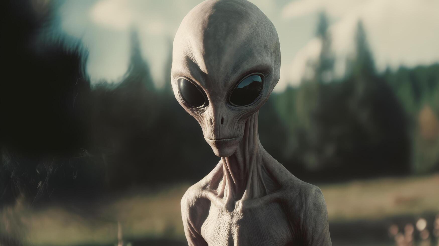 Mysterious alien being in a forest landscape photo