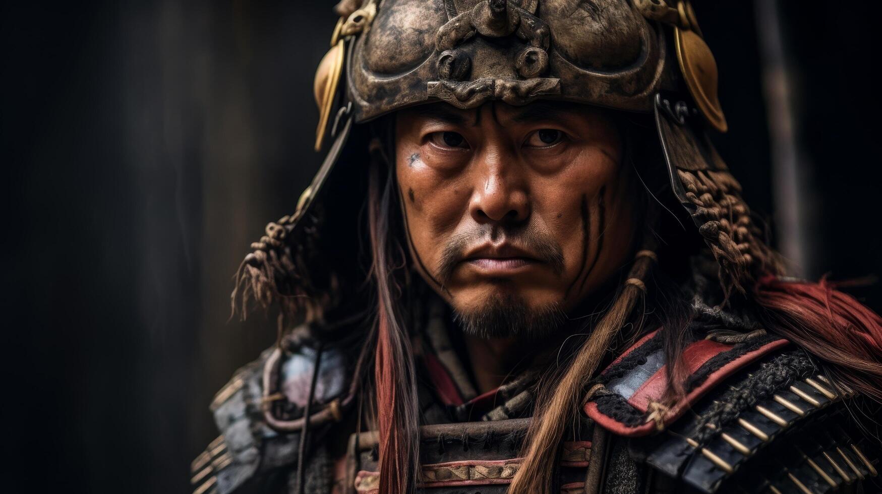 Fierce warrior in traditional asian armor photo