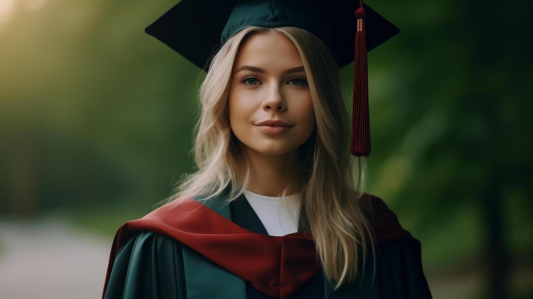 Confident graduate in academic gown photo