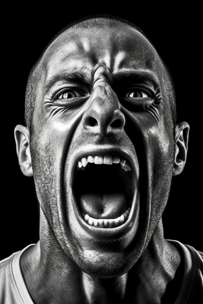 Intense facial expression of a man screaming photo