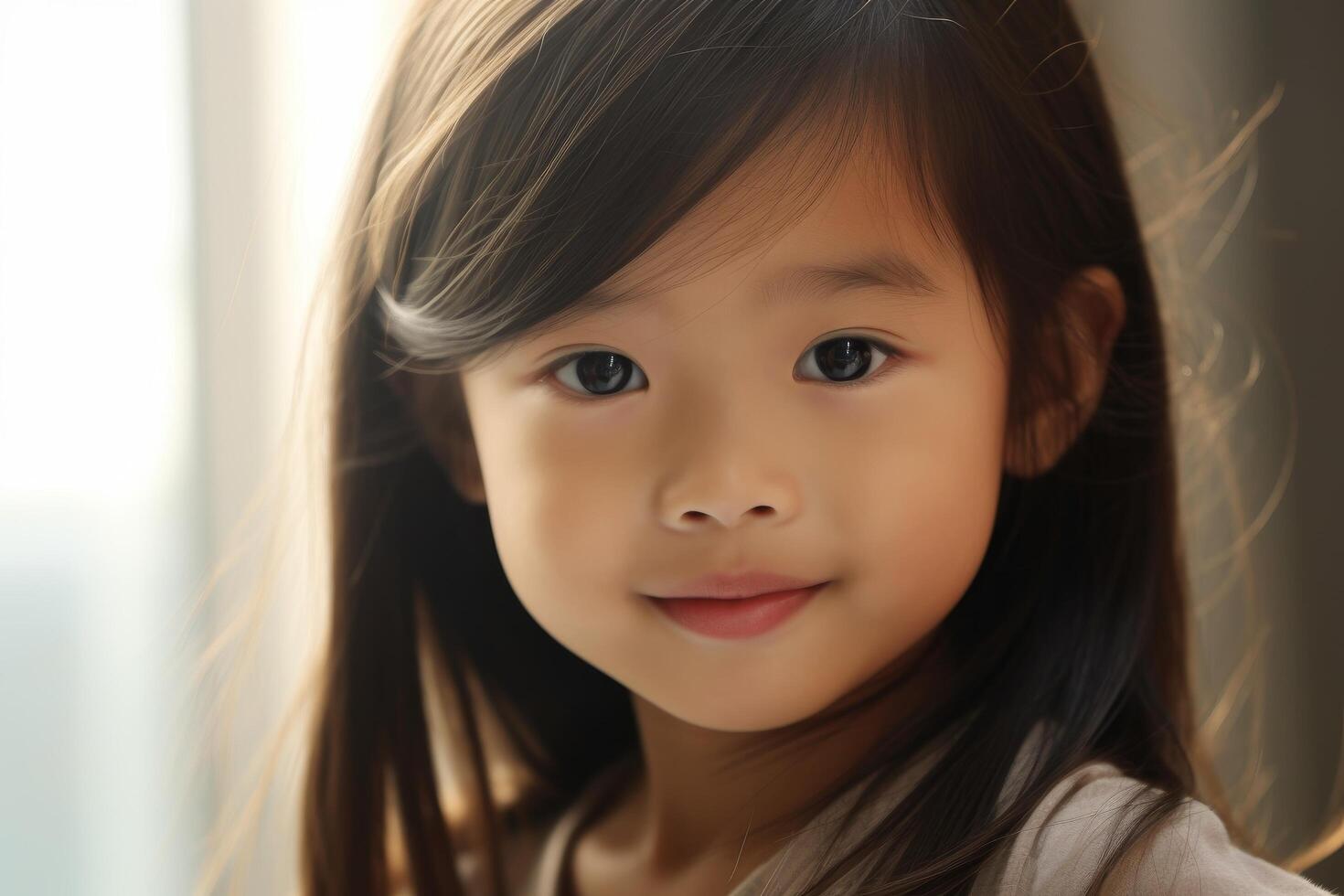 Thoughtful young asian girl with long hair photo