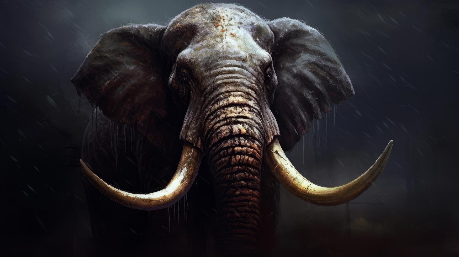 Powerful elephant portrait in the rain photo
