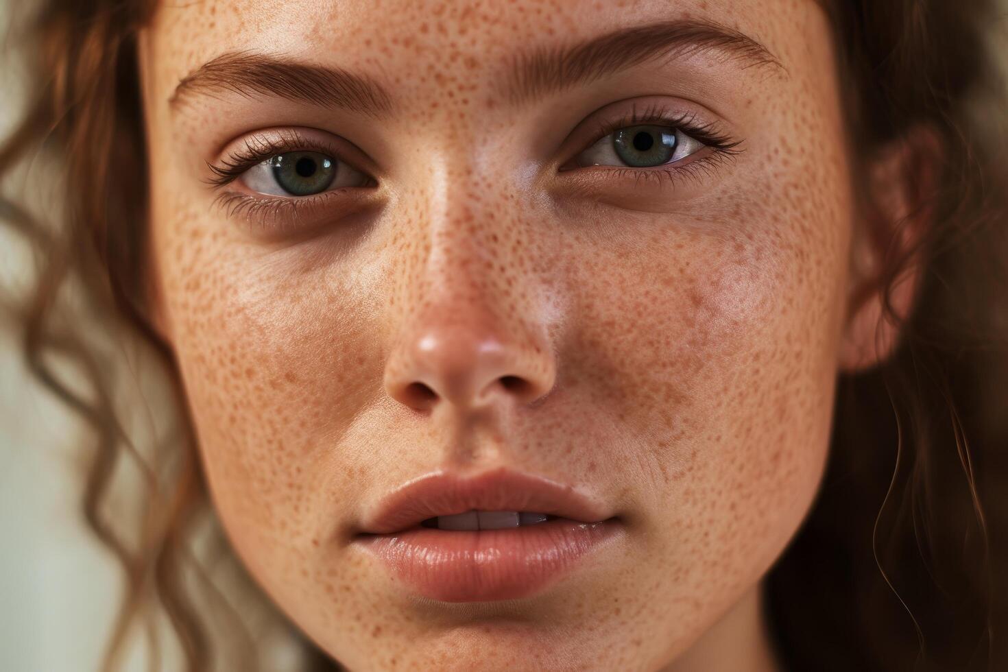 close up portrait of a young woman with freckles photo