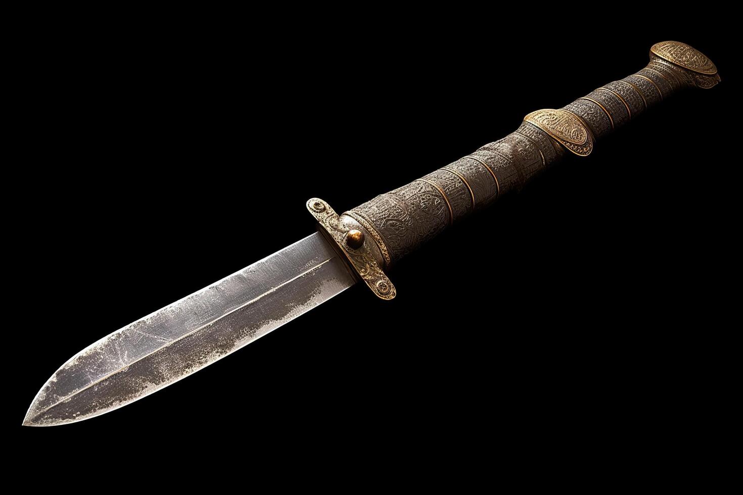 Ornate antique dagger with intricate metalwork photo