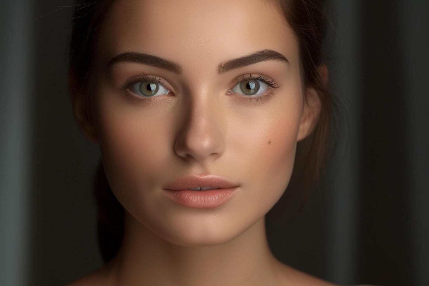 close up portrait of a young woman with natural makeup photo