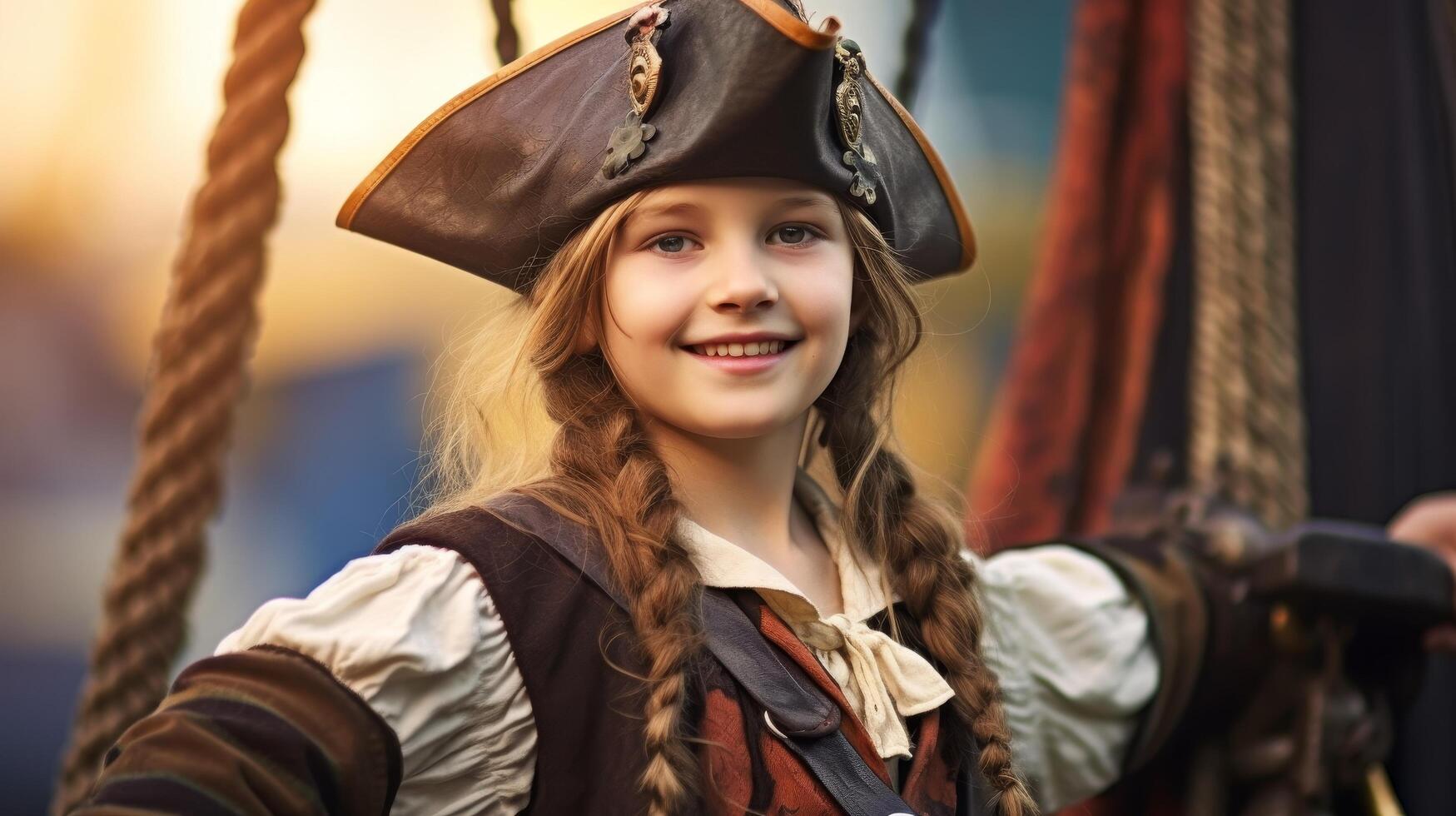Smiling young girl dressed as a pirate photo