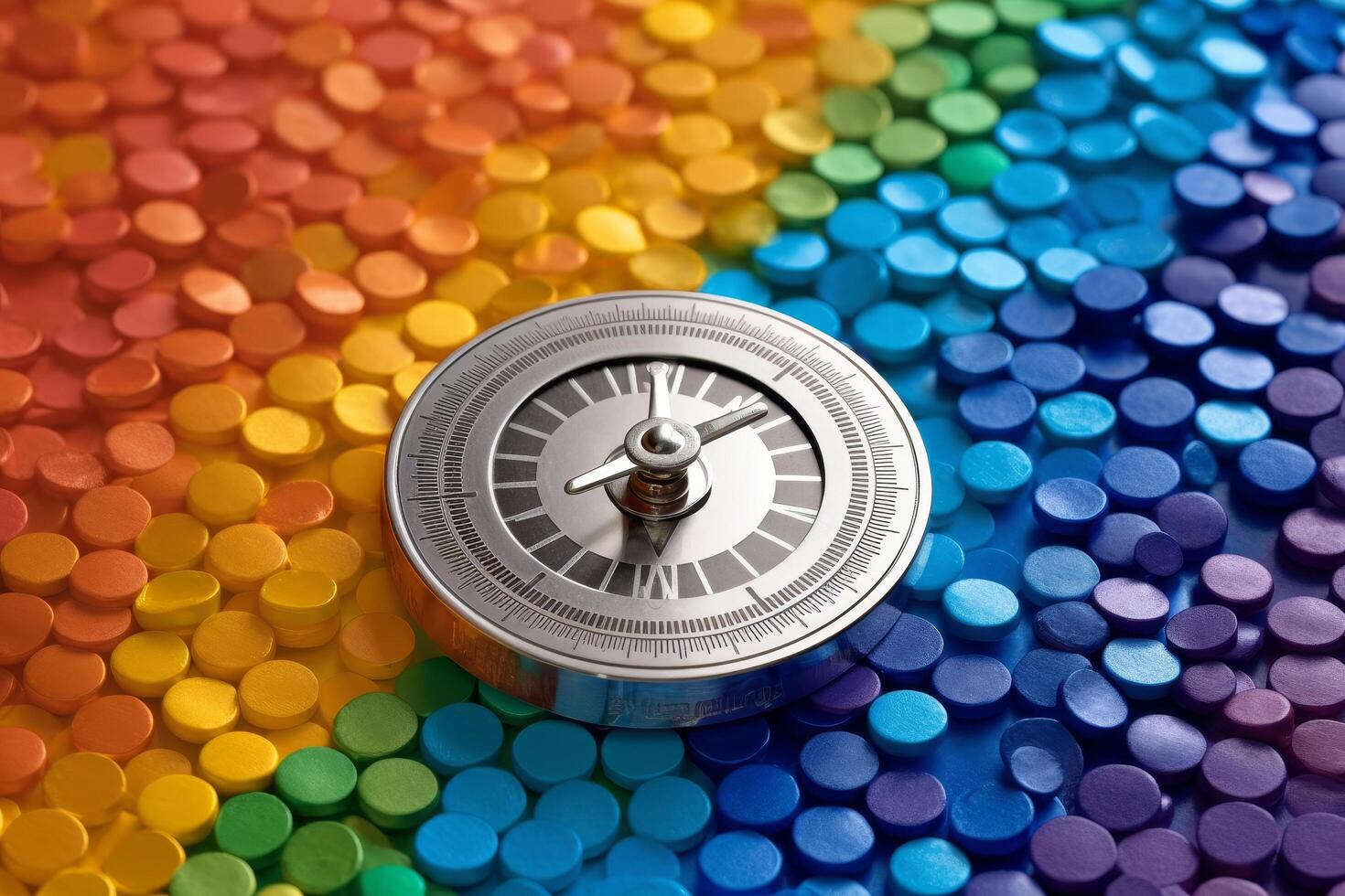 Colorful compass on rainbow background photo