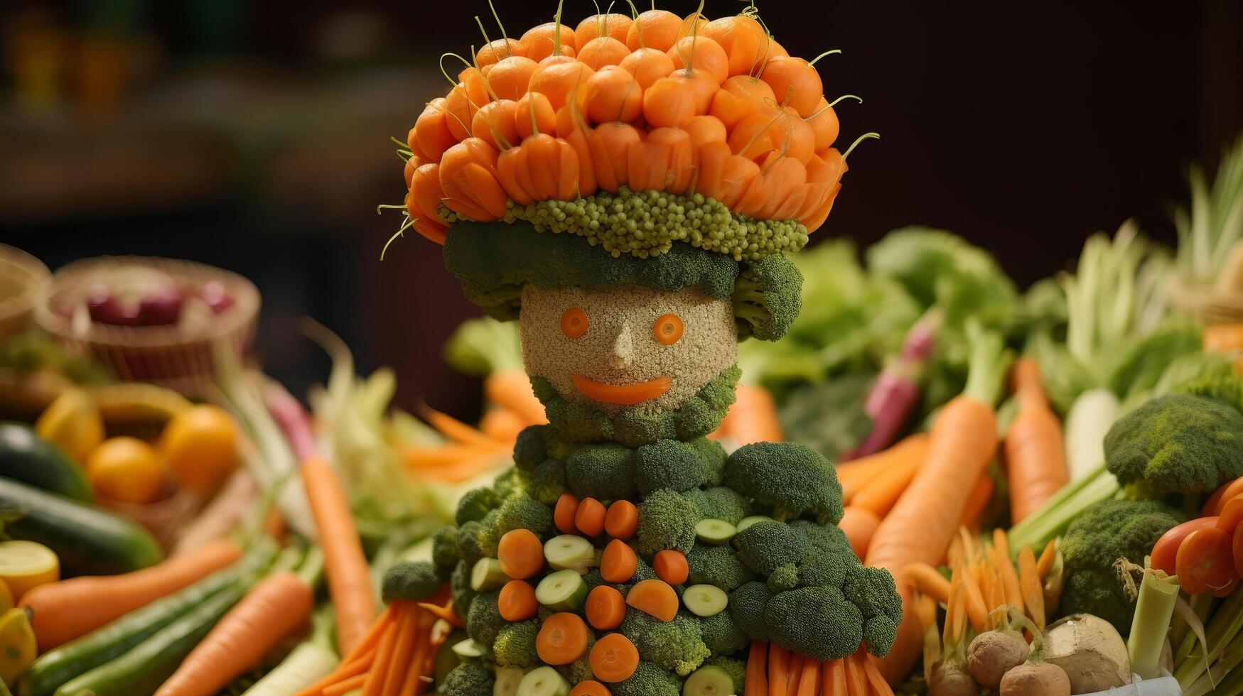Vegetable character with orange flower crown photo