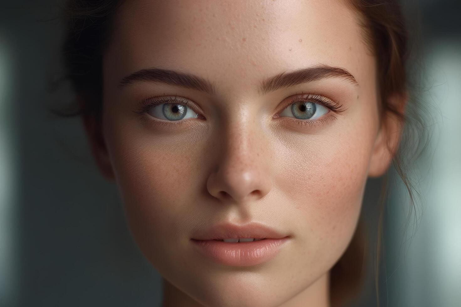 close up portrait of a young woman with piercing blue eyes photo