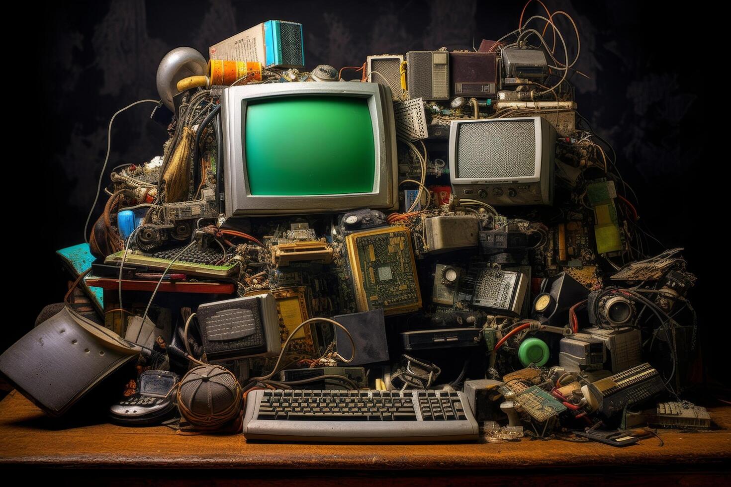 Vintage electronic devices and gadgets pile photo