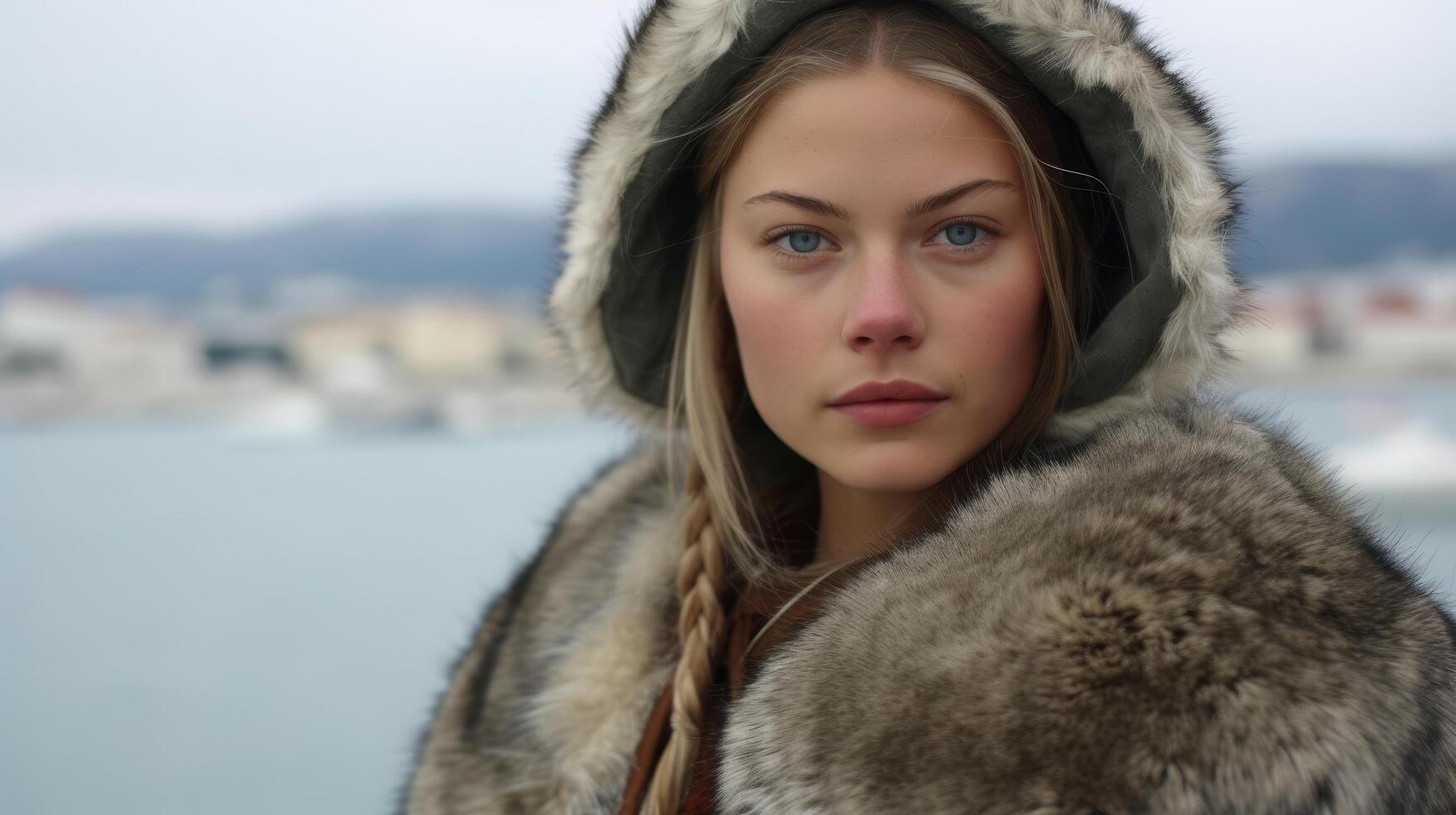 Portrait of a woman in a fur lined hooded coat photo