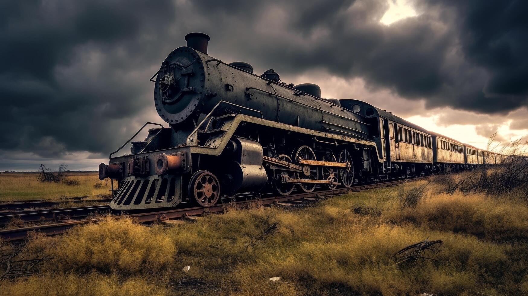 Vintage steam locomotive on the tracks photo
