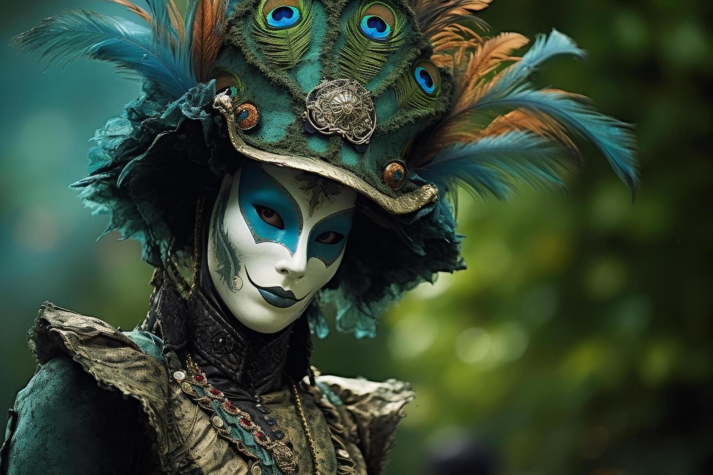 Ornate costume with peacock feathers and mask photo