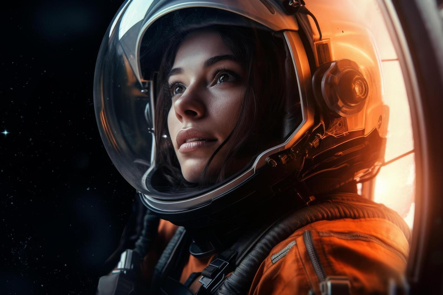 Astronaut in space suit gazing into the distance photo